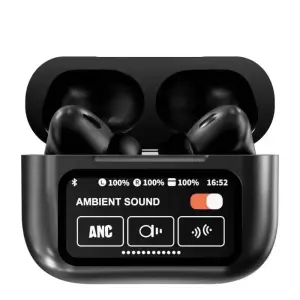 Black A9 Pro Bluetooth Earbuds | Active Noise Cancellation & Portable Case